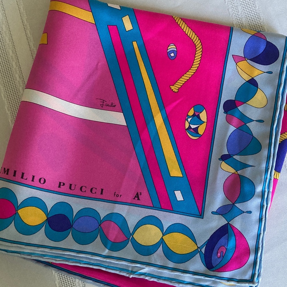 Emilio Pucci Pink and Blue Silk Scarf 34x34